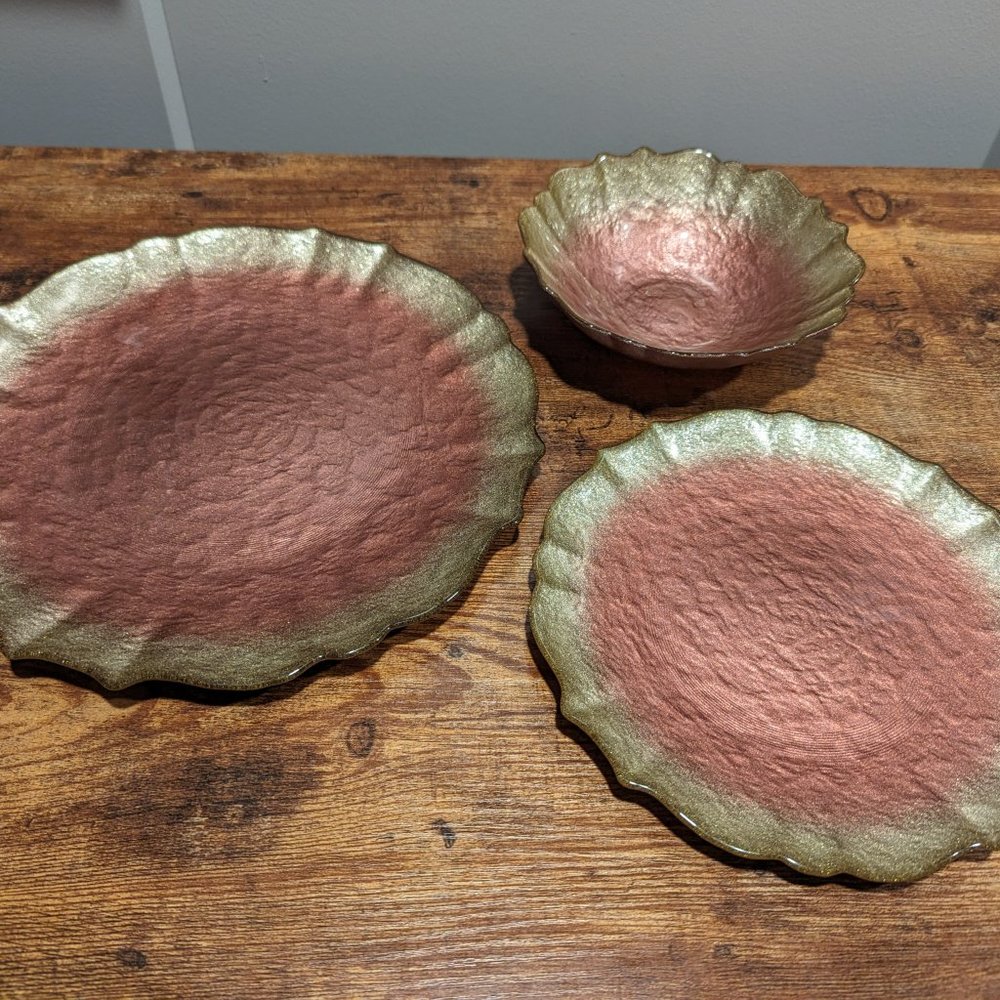 Anthropologie Rose dishes (dinner plate, side plate, bowl) - shimmery pink/gold - Picture 3 of 7
